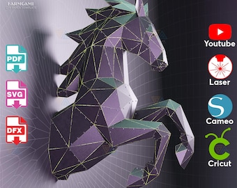 3D Horse Bust Wall Art – Metal Laser Cut Template (DXF Digital Download)