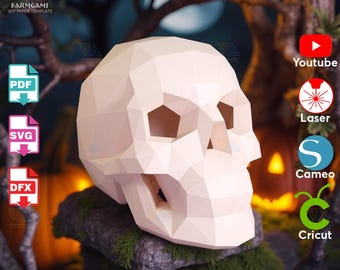 Skull Papercraft Template – diy 3D Paper Model for Halloween (SVG, DXF, PDF)