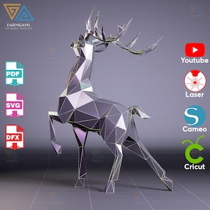 Stehender Hirsch DXF-Datei | 3D Metall Laser Cut Vorlage | DIY Tier Skulptur | Moderne Wand- oder Gartenkunst | CNC-Fertig Digital Download