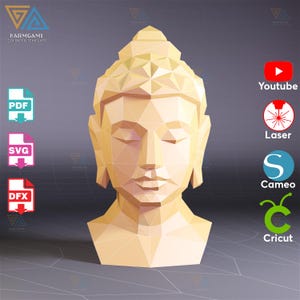 Modern-Traditional Buddha Portrait Paper Craft – 3D Papercraft Sculpture SVG-PDF-DXF Template
