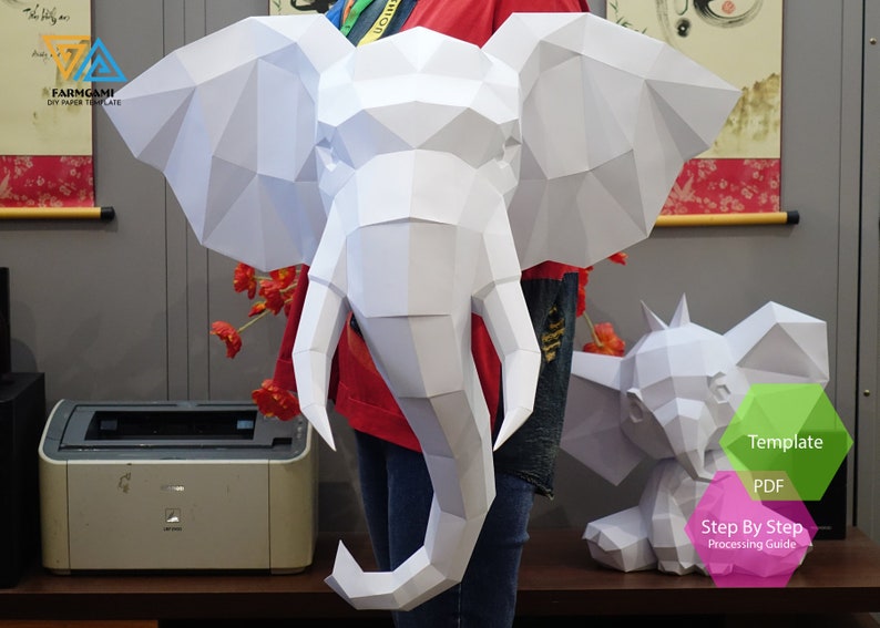 Elephant Paper Model template Elephant paper Sculpture Elephant Papercraft Kit DIY 3D Paper Crafts image 2
