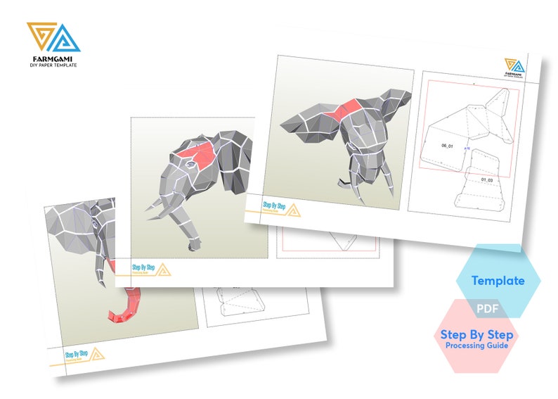 Elephant Paper Model template Elephant paper Sculpture Elephant Papercraft Kit DIY 3D Paper Crafts image 8