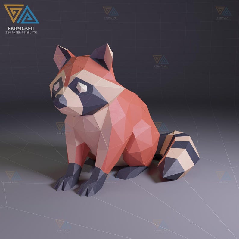 Raccoon Papercraft Template – 3D Paper Sculpture (PDF, DXF, SVG Digital ...