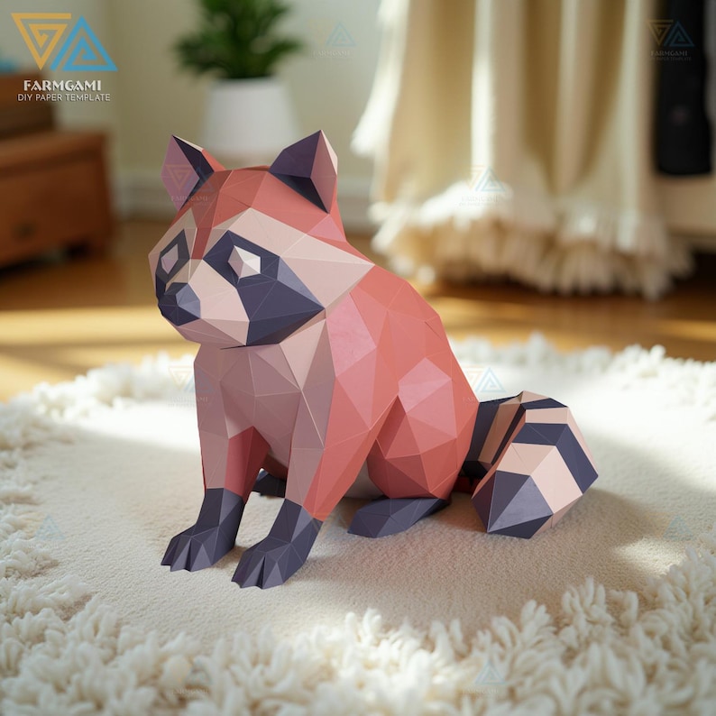 Raccoon Papercraft Template – 3D Paper Sculpture (PDF, DXF, SVG Digital ...