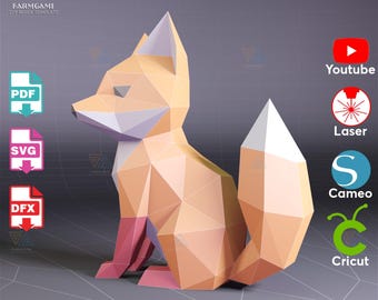 Fox Papercraft Template – diy Animal Decor for Kids Room (SVG, DXF, PDF)