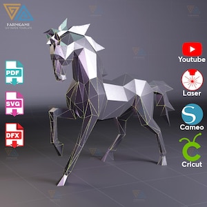 File DXF di cavallo in piedi / Modello in metallo tagliato al laser 3D / Scultura di animali fai da te / Grande arte da parete o da giardino / Download digitale pronto per CNC