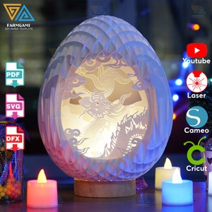 Dragon Arts Eier Pop Up Light Box SVG Vorlage, Ei SVG für Cricut-Maschine, Kunst Geschenk Vorlage - Egg Lightbox, DIY Papierlaternen