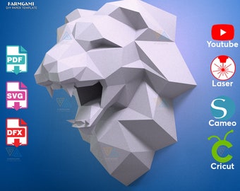 Modèle de modèle en papier de tête de lion | Sculpture en papier de tête de lion | Kit de création en papier de tête de lion, travaux manuels en papier 3D