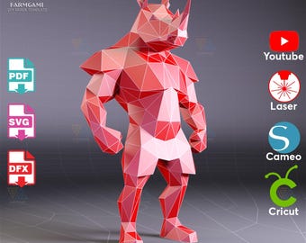 3D Rhino Warrior Paper Model Template – SVG, DXF, PDF download