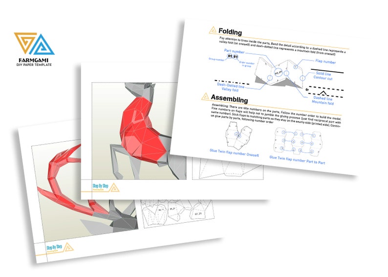 Modèle de modèle de papier de stand de cerf Sculpture en papier sur support de cerf Kit Papercraft Support De Cerf DIY 3D image 10