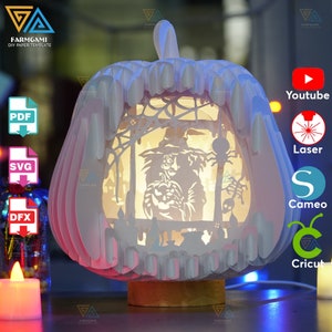 Witch with Pumpkin Paper Craft Template – Halloween SVG, DXF, PDF