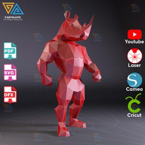 3D-papiermodel neushoornstrijder – SVG, DXF, pdf-sjabloon voor Cricut, Silhouette, Brother en lasersnijden