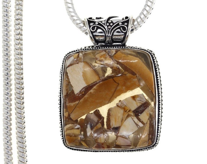 BRECCIATED MOOKAITE Jasper Pendant & FREE 3MM Italian 925 Sterling Silver Chain