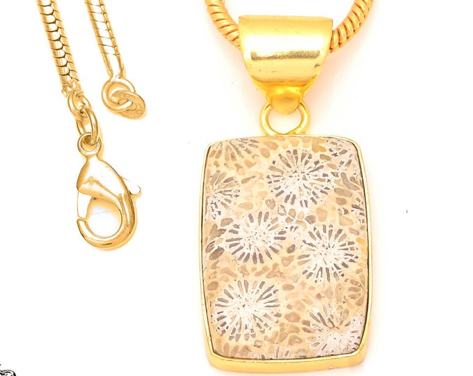 Fossilized Coral Pendant Necklaces & FREE 3MM Italian 925 Sterling Silver Chain GPH333