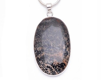 3.1 Inch Russian SCENIC AGATE Fine 925 Sterling Silver Pendant & FREE 2MM Italian 925 Sterling Silver Chain P6245