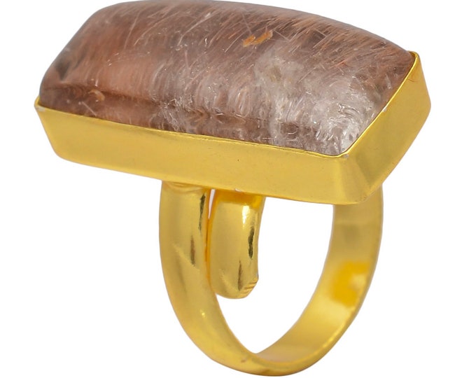 Size 6.5 - Size 8 Rutile Quartz Ring Meditation Ring 24K Gold Ring GPR43