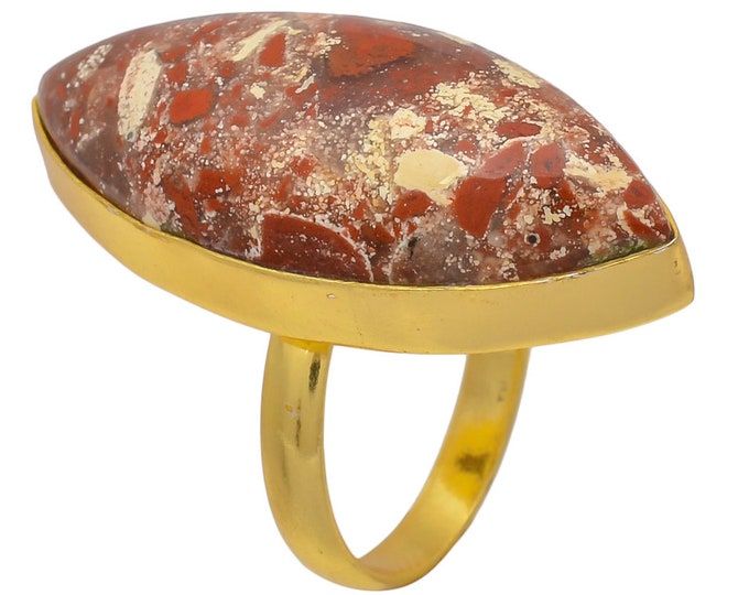 Size 8.5 - Size 10 Wild Horse Jasper Ring Meditation Ring 24K Gold Ring GPR20