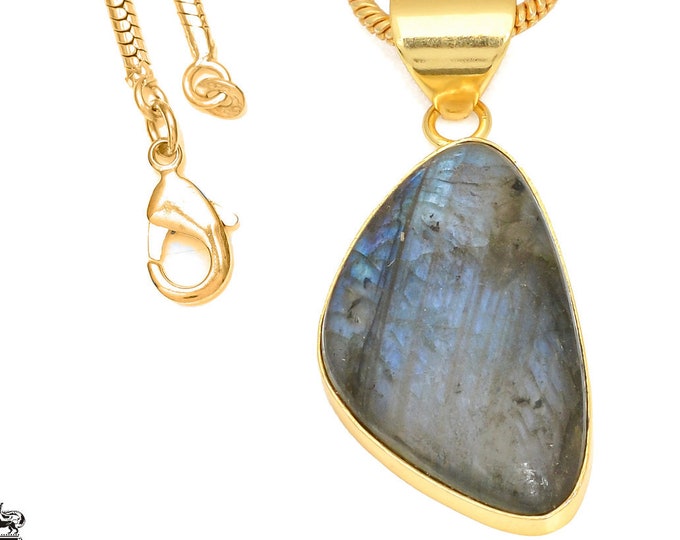 Blue Labradorite Pendant Necklaces & FREE 3MM Italian 925 Sterling Silver Chain GPH428