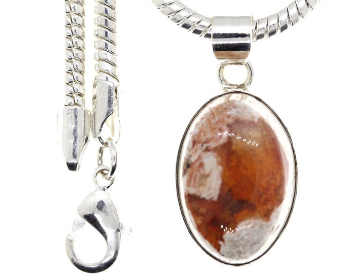 Fire Opal 925 Sterling Silver Pendant & FREE 3MM Italian 925 Sterling Silver Chain O26