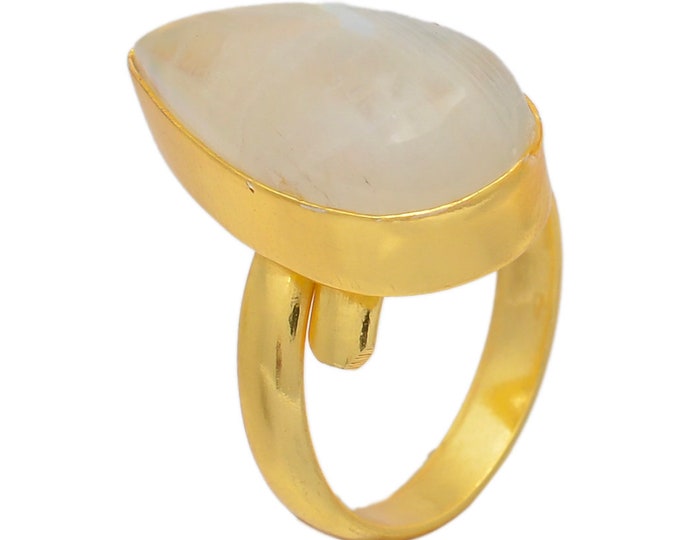 Size 7.5 - Size 9 Moonstone Ring Meditation Ring 24K Gold Ring GPR75