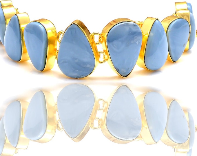 Oregon Owyhee Blue Opal Gold  Healing Crystal Bracelet • Birthstone Bracelet GB145