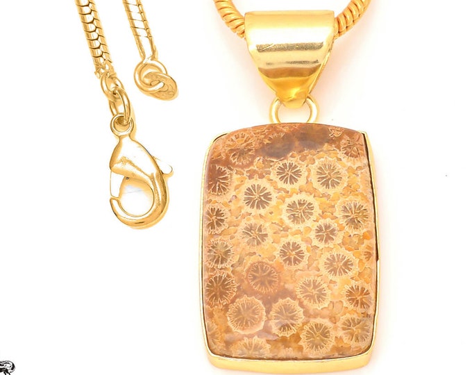 Fossilized Coral Pendant Necklaces & FREE 3MM Italian 925 Sterling Silver Chain GPH330