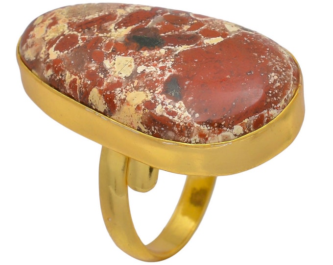 Size 8.5 - Size 10 Wild Horse Jasper Ring Meditation Ring 24K Gold Ring GPR24