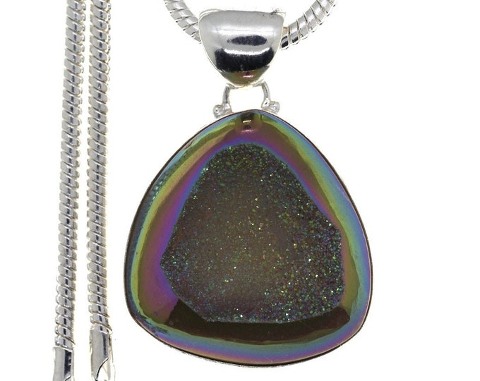 Titanium Drusy Druzy 925 Sterling Silver Pendant & FREE 3MM Italian 925 Sterling Silver Chain P1343