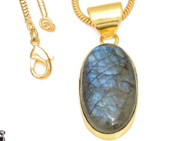 Blue Labradorite Pendant Necklaces & FREE 3MM Italian 925 Sterling Silver Chain GPH441