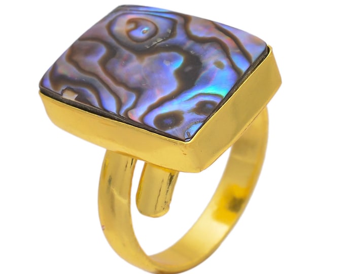 Size 9.5 - Size 11 Abalone Shell Ring Meditation Ring 24K Gold Ring GPR96