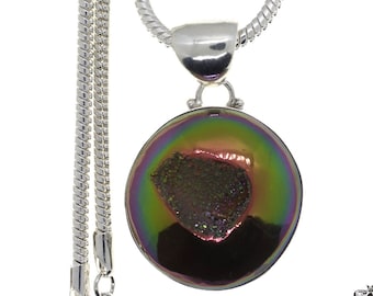 Druzy 925 Sterling Silver Pendant & FREE 3MM Italian 925 Sterling Silver Chain P1258