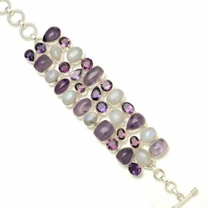 Amethyst Cabochon MOONSTONE 925 Sterling Silver Bracelet B3298