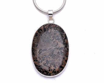 Scenic Dendritic Agate Fine 925 Sterling Silver Pendant & FREE 2MM Italian 925 Sterling Silver Chain P6298