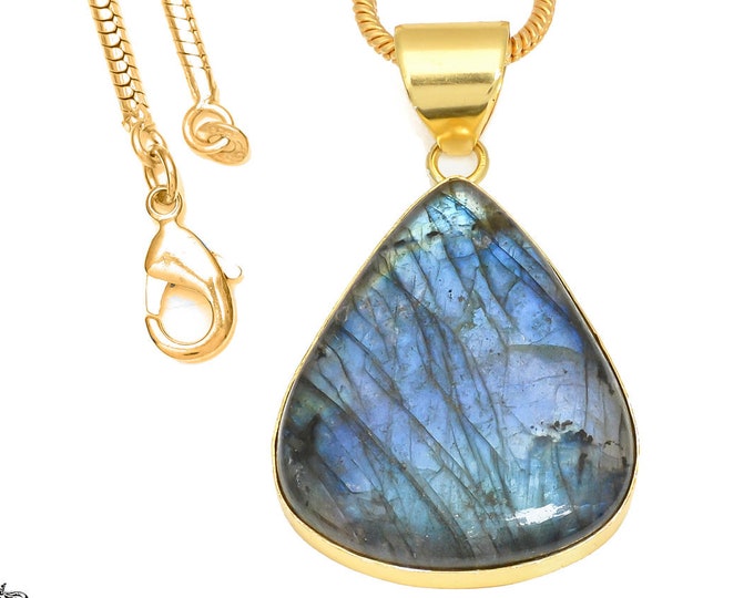 Blue Labradorite Pendant Necklaces & FREE 3MM Italian 925 Sterling Silver Chain GPH419