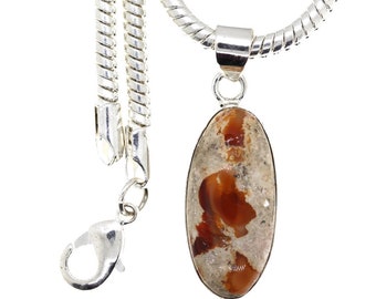 Fire Opal 925 Sterling Silver Pendant & FREE 3MM Italian 925 Sterling Silver Chain O86