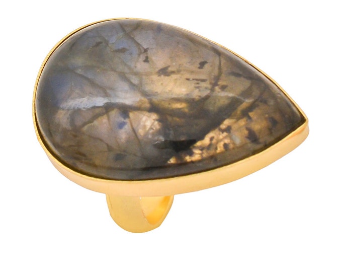 Size 9.5 - Size 11 Blue Labradorite Ring Meditation Ring 24K Gold Ring GPR1256