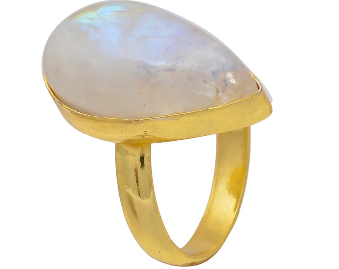 Size 8.5 - Size 10 Moonstone Ring Meditation Ring 24K Gold Ring GPR50