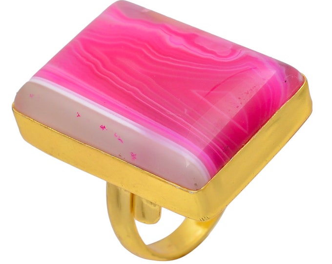 Size 8.5 - Size 10 Pink Banded Agate Ring Meditation Ring 24K Gold Ring GPR12