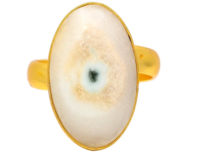 Size 10.5 - Size 12 Solar Quartz Ring Meditation Ring 24K Gold Ring GPR171