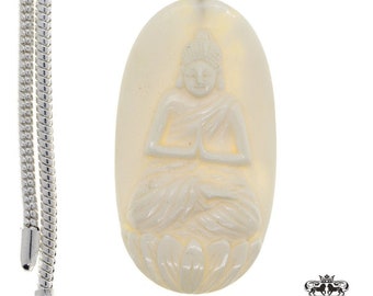 Kwan Yin Guanyin Buddha Carving Pendant & FREE 3MM Italian 925 Sterling Silver Chain C305