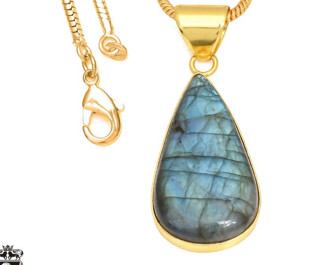 Blue Labradorite Pendant Necklaces & FREE 3MM Italian 925 Sterling Silver Chain GPH416