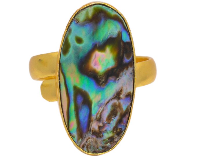 Size 9.5 - Size 11 Abalone Shell Ring Meditation Ring 24K Gold Ring GPR99