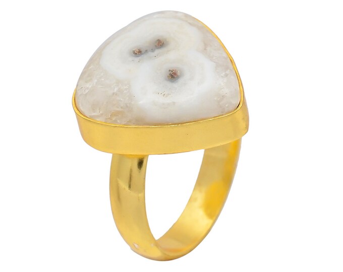 Size 8.5 - Size 10 Solar Quartz Ring Meditation Ring 24K Gold Ring GPR165