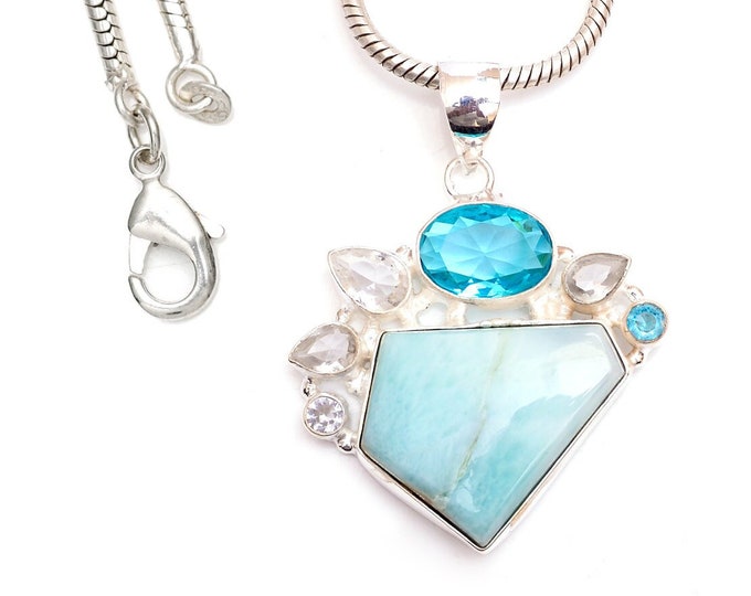 Clark will need one! Super Blue Topaz Larimar Clear Topaz 925 Sterling Silver Pendant & 3MM Italian 925 Sterling Silver Chain P9444