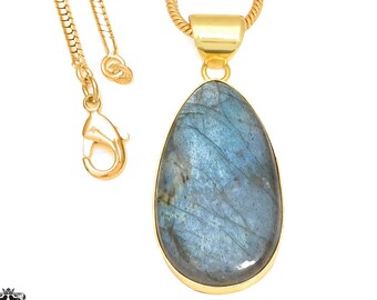 Blue Labradorite Pendant Necklaces & FREE 3MM Italian 925 Sterling Silver Chain GPH413