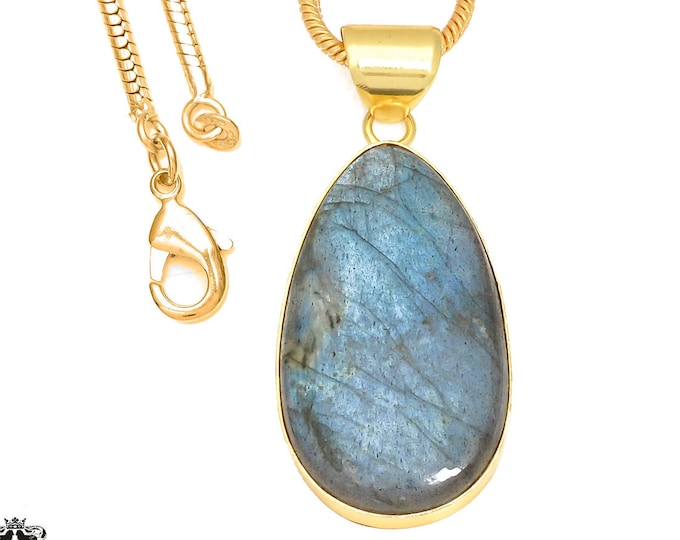 Blue Labradorite Pendant Necklaces & FREE 3MM Italian 925 Sterling Silver Chain GPH413