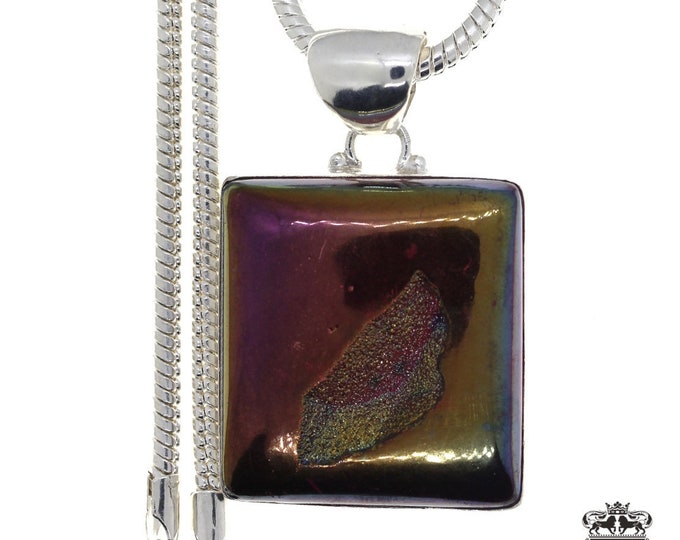 Titanium Drusy Druzy 925 Sterling Silver Pendant & FREE 3MM Italian 925 Sterling Silver Chain P1210