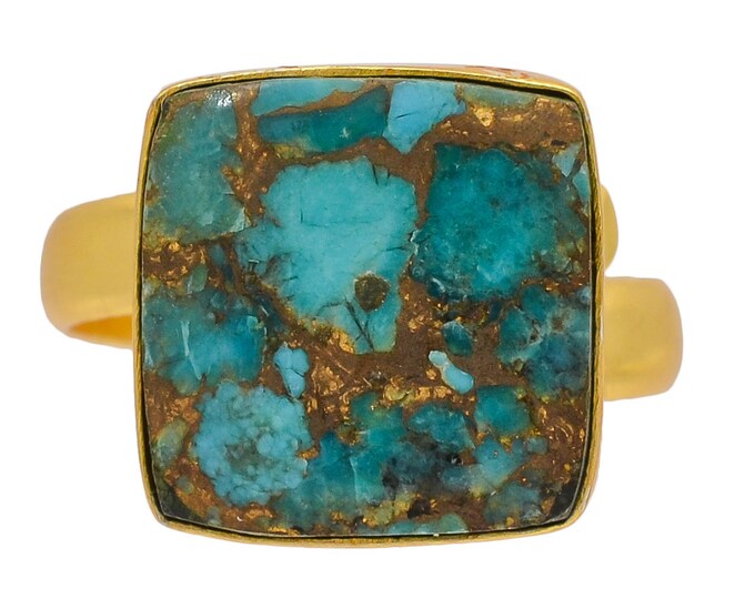 Size 10.5 - Size 12 Blue Pyrite Turquoise Ring Meditation Ring 24K Gold Ring GPR394