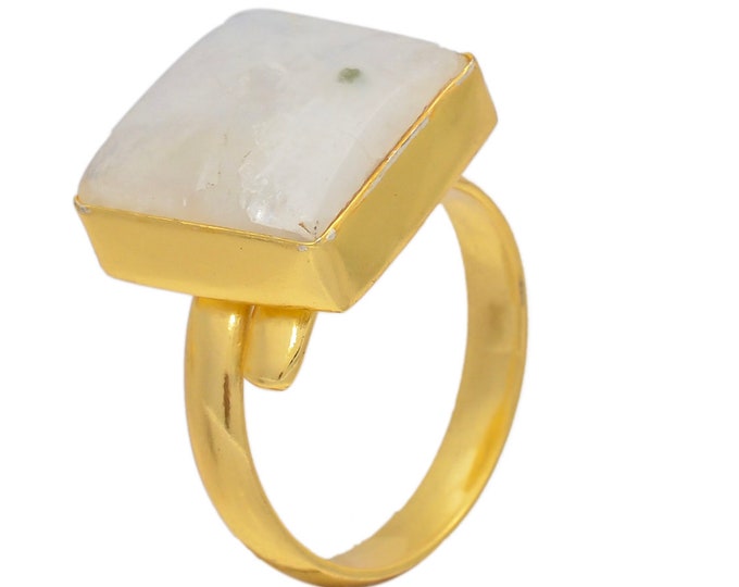 Size 9.5 - Size 11 Moonstone Tourmaline Ring Meditation Ring 24K Gold Ring GPR66