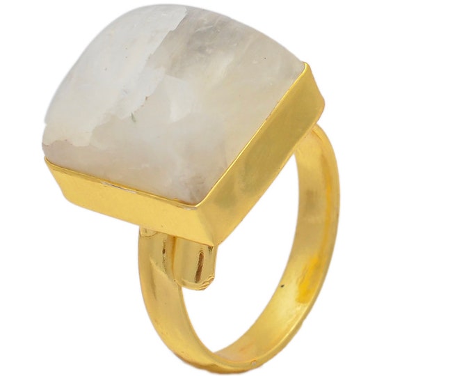 Size 7.5 - Size 9 Moonstone Ring Meditation Ring 24K Gold Ring GPR78